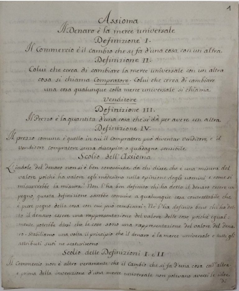 Archivio Verri, Assioma carta 391 Fasc 1