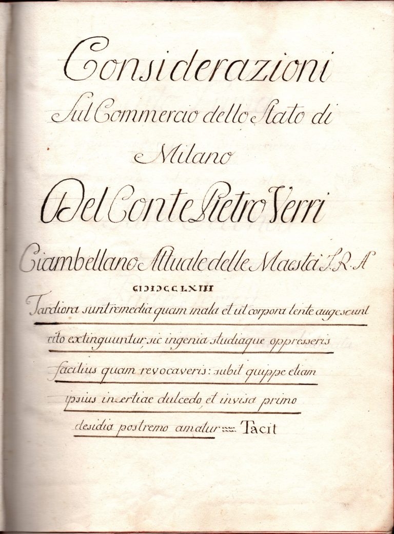 Documenti dell’Archivio Verri per il progetto “Le piccole patrie del Settecento: Ducato di Milano” della Società Storica Lombarda.
